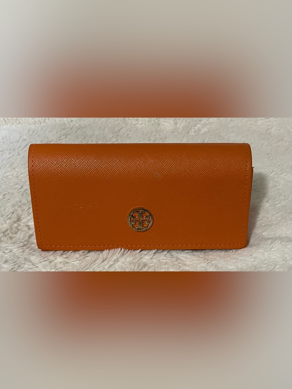 Tory Burch Burnt Orange Leather Logo Sun Glasses Case